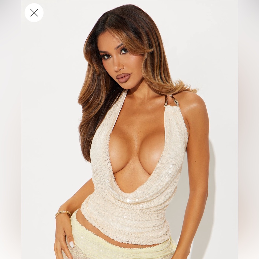 Sequin Halter Top - Cream